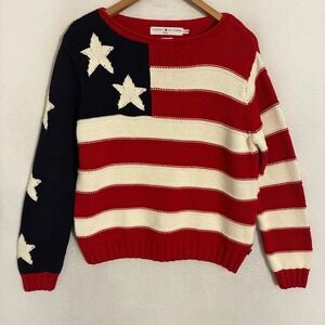 Vtg Tommy Hilfiger Hand Knit Sweater Womens L Roll Neck Americana Stars Flag